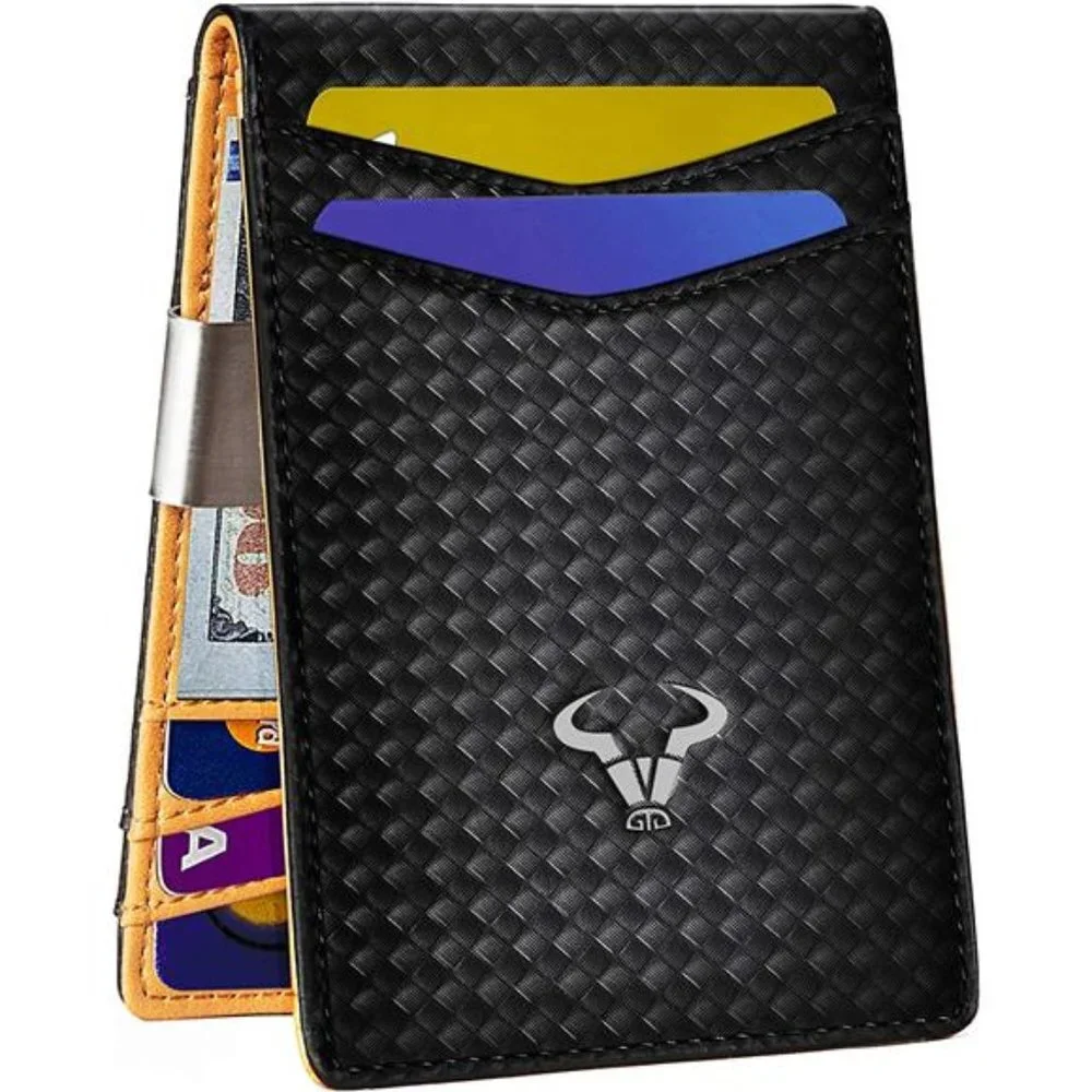 Men's Slim Wallet Money Clip Front Pocket Wallet 8 Cards, Black
